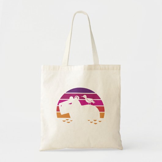 Retro Sunset Capybara en Bird Tote Bag (Voorkant)