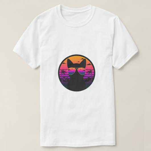 Retro Sunset Cat Aviator Sunglasses Vaporwave  T-shirt (Design voorkant)