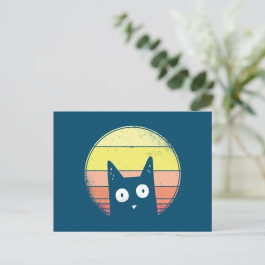 Retro Sunset Cat Briefkaart (Staand voorkant)