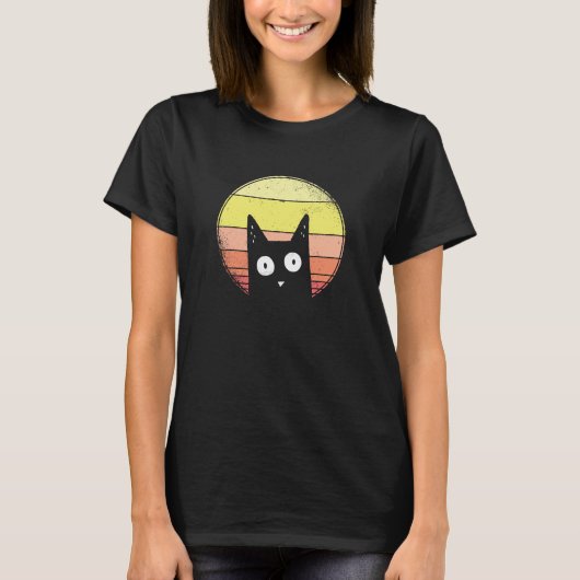 Retro Sunset Cat T-shirt (Voorkant)