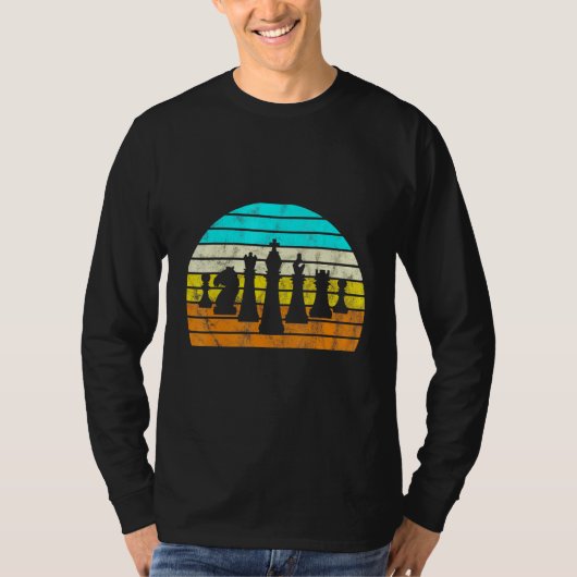 Retro Sunset Chess Silhouette Chess Player T-shirt (Voorkant)