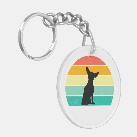 Retro Sunset Chihuahua Sleutelhanger (Voorkant Links)