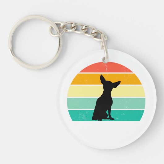 Retro Sunset Chihuahua Sleutelhanger (Voorkant)