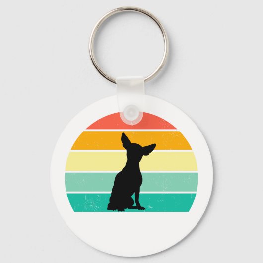 Retro Sunset Chihuahua Sleutelhanger (Voorkant)