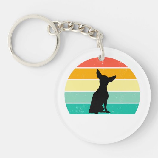 Retro Sunset Chihuahua Sleutelhanger (Voorkant)