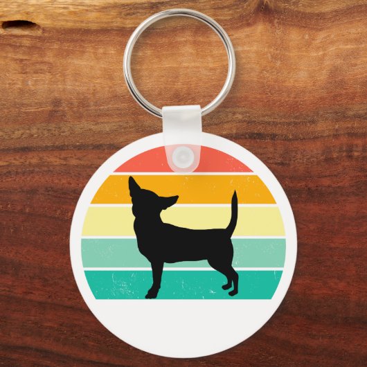 Retro Sunset Chihuahua Sleutelhanger (Voorkant)