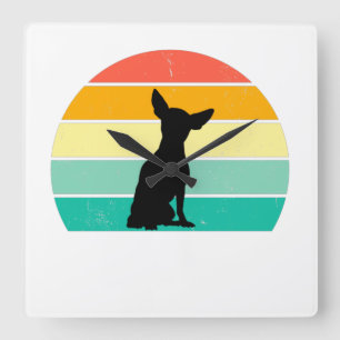 Retro Sunset Chihuahua Vierkante Klok