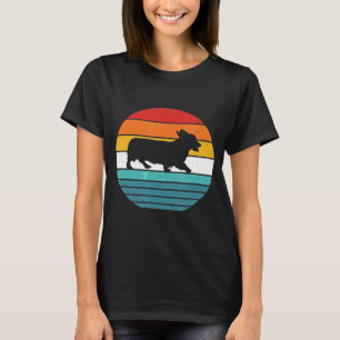 Retro Sunset Corgi Hondenras Silhouette T-shirt