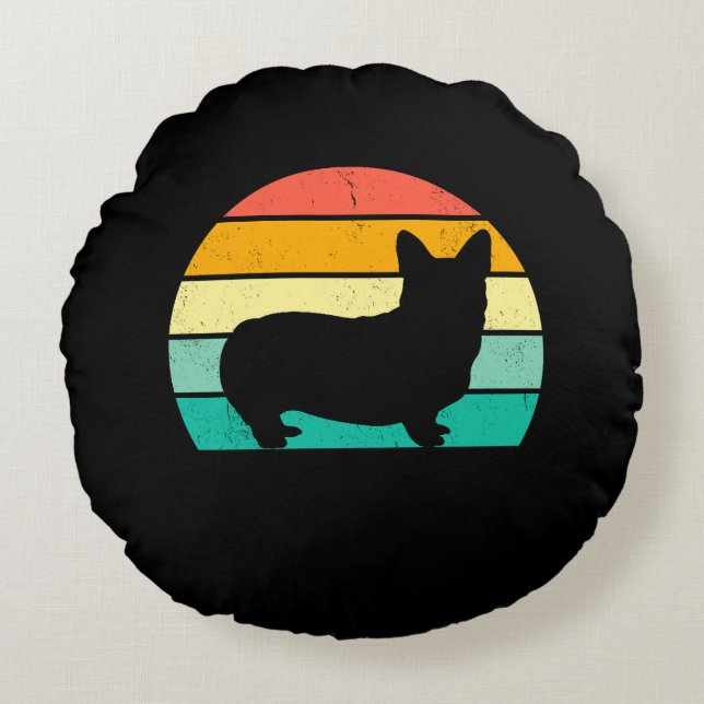 Retro Sunset Corgi Rond Kussen (Voorkant)