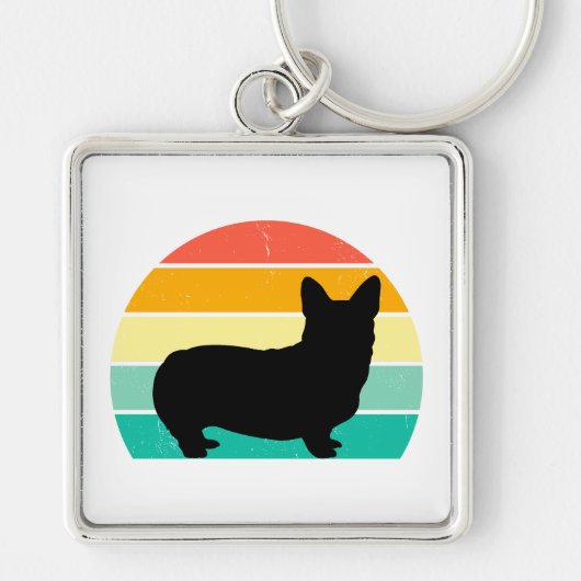 Retro Sunset Corgi Sleutelhanger (Voorkant)