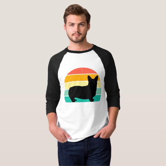 Retro Sunset Corgi T-Shirt (Voorkant volledig)