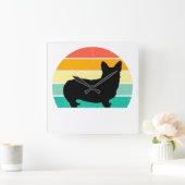Retro Sunset Corgi Vierkante Klok (Huis)