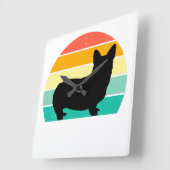 Retro Sunset Corgi Vierkante Klok (Hoek)
