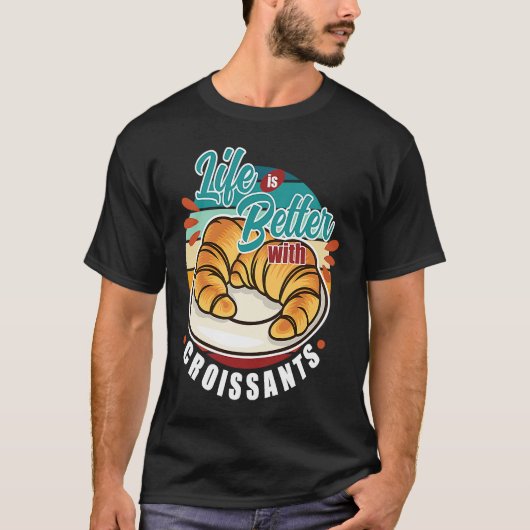 Retro Sunset Croissant Quote Food Fan T-shirt (Voorkant)