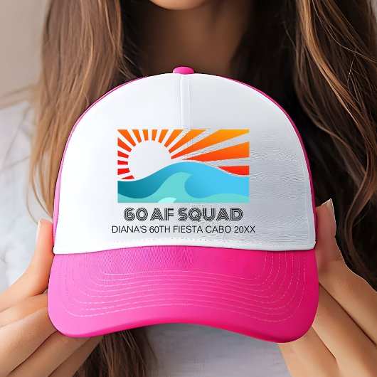 Retro Sunset Custom 60ste verjaardag Party Crew Sq Trucker Pet