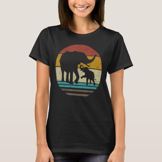 Retro Sunset Cute Elephants mam Zoologist Bir T-shirt (Voorkant)