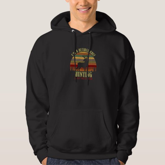 Retro Sunset Deer Retired CHEF New Job Hunting Pre Hoodie (Voorkant)