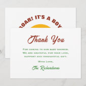 Retro Sunset-dinosaurus brult zijn A Boy-Baby show Bedankkaart (Voorkant / Achterkant)