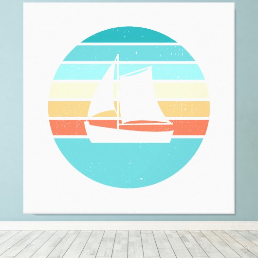 Retro Sunset Distressed Effect + Zeilboot Canvas Afdruk (Insitu (Houten vloer))