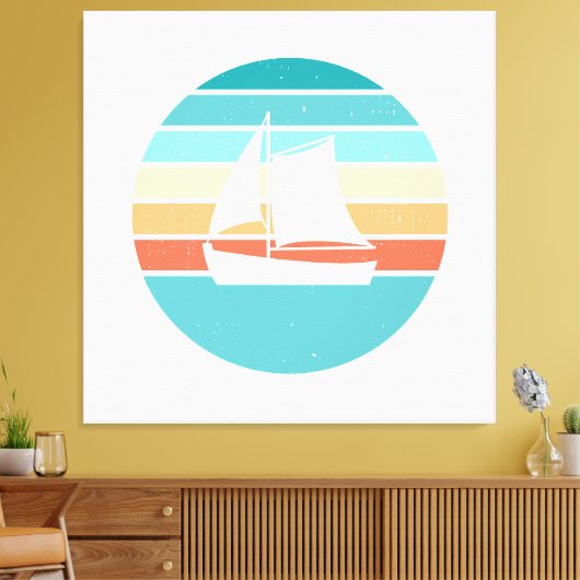Retro Sunset Distressed Effect + Zeilboot Canvas Afdruk (Insitu (Woonkamer))