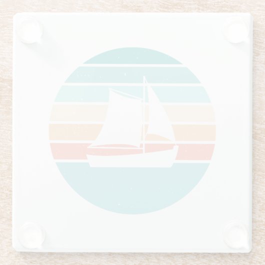 Retro Sunset Distressed Effect + Zeilboot Glazen Onderzetter (Achterkant)
