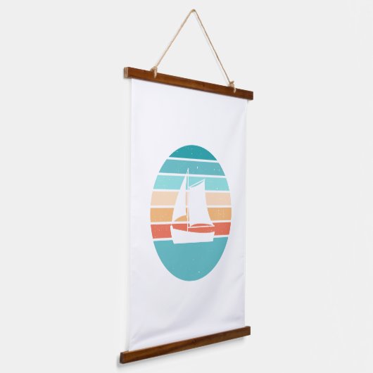 Retro Sunset Distressed Effect + Zeilboot Hangend Wandkleed (Gebogen)