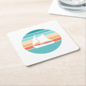 Retro Sunset Distressed Effect + Zeilboot Kartonnen Onderzetters (Schuin)