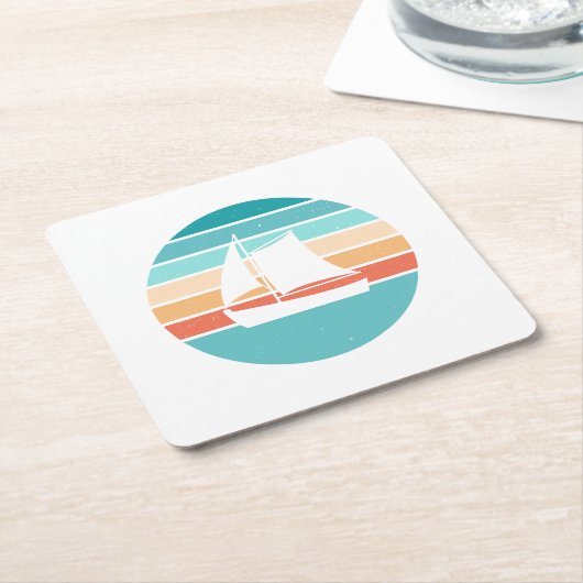 Retro Sunset Distressed Effect + Zeilboot Kartonnen Onderzetters (Schuin)