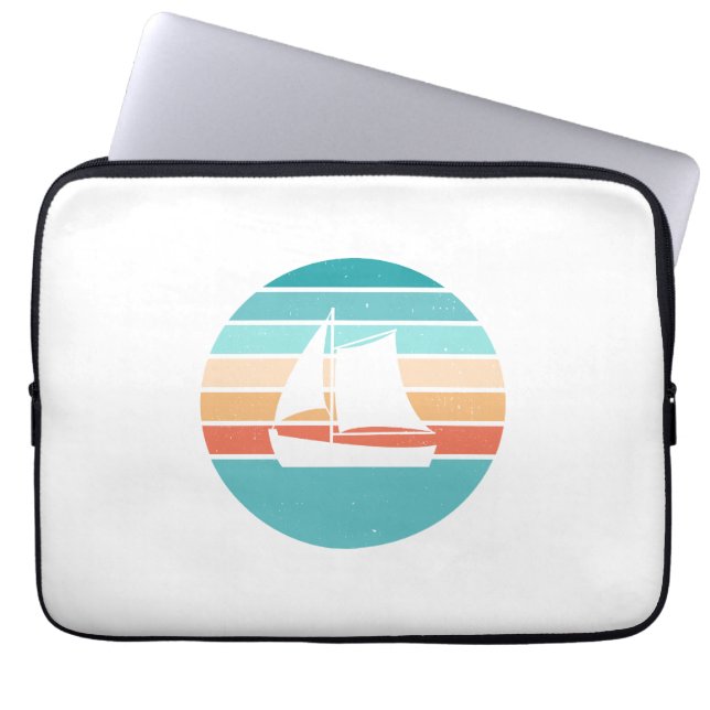 Retro Sunset Distressed Effect + Zeilboot Laptop Sleeve (Voorkant)