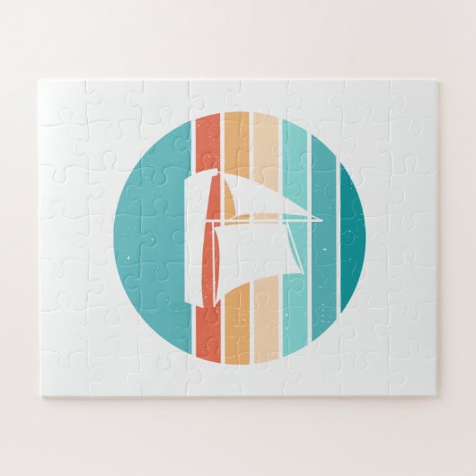 Retro Sunset Distressed Effect + Zeilboot Legpuzzel (Horizontaal)