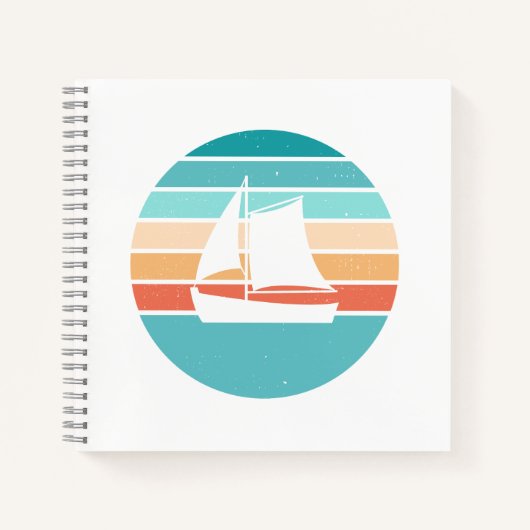 Retro Sunset Distressed Effect + Zeilboot Notitieboek (Voorkant)