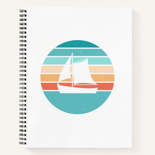 Retro Sunset Distressed Effect + Zeilboot Notitieboek (Voorkant)