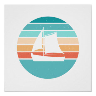 Retro Sunset Distressed Effect + Zeilboot Perfect Poster