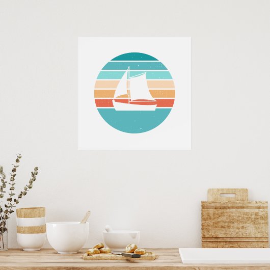 Retro Sunset Distressed Effect + Zeilboot Poster (Keuken)