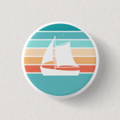 Retro Sunset Distressed Effect + Zeilboot Ronde Button 3,2 Cm (Voorkant)