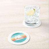 Retro Sunset Distressed Effect + Zeilboot Ronde Kartonnen Onderzetter (Insitu)