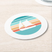 Retro Sunset Distressed Effect + Zeilboot Ronde Kartonnen Onderzetter (Gebogen)