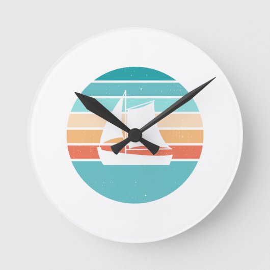 Retro Sunset Distressed Effect + Zeilboot Ronde Klok (Voorkant)