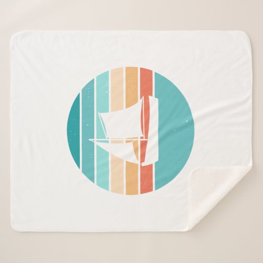 Retro Sunset Distressed Effect + Zeilboot Sherpa Deken (Voorkant (horizontaal))