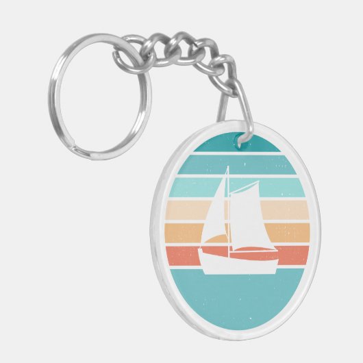 Retro Sunset Distressed Effect + Zeilboot Sleutelhanger (Voorkant Links)