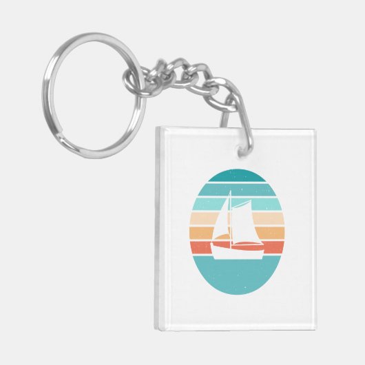Retro Sunset Distressed Effect + Zeilboot Sleutelhanger (Voorkant Links)
