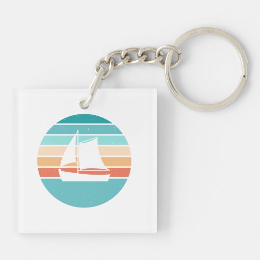 Retro Sunset Distressed Effect + Zeilboot Sleutelhanger (Achterkant)