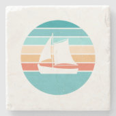 Retro Sunset Distressed Effect + Zeilboot Stenen Onderzetter (Voorkant)