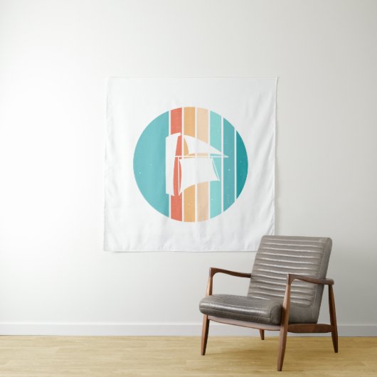 Retro Sunset Distressed Effect + Zeilboot Wandkleed (In Situ (horizontaal))