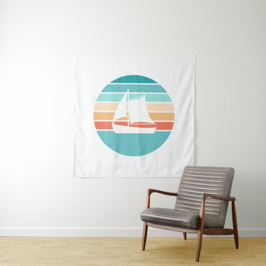 Retro Sunset Distressed Effect + Zeilboot Wandkleed (In situ)