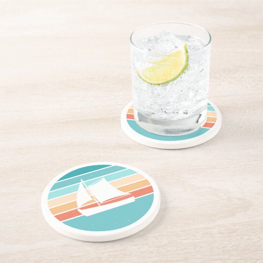 Retro Sunset Distressed Effect + Zeilboot Zandsteen Onderzetter (Zijkant)