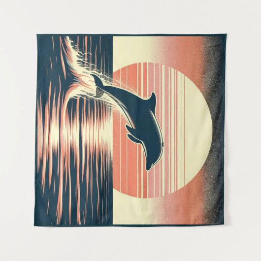 Retro Sunset Dolphin Leap Wandkleed (Voorkant (horizontaal))