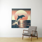 Retro Sunset Dolphin Leap Wandkleed (In situ)
