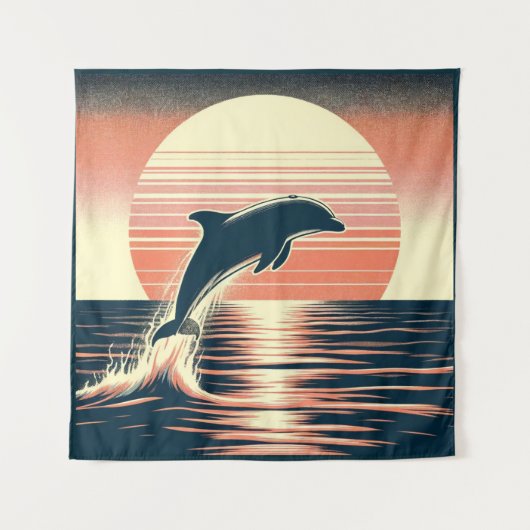 Retro Sunset Dolphin Leap Wandkleed (Voorkant)