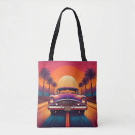 Retro Sunset Drive met Classic Car Canvas tas